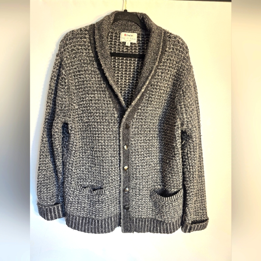 RAG & BONE BLACK/GRAY MIX CARDIGAN MEN'S SWEATER SHAWL COLLAR SIZE XL